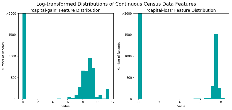 Skewed features after log transform