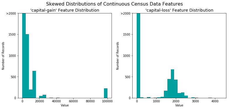 Skewed features in the dataset
